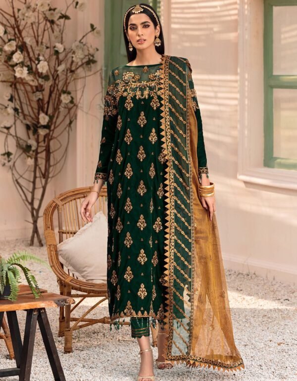 Bottle Green Velvet Embroidered Suit