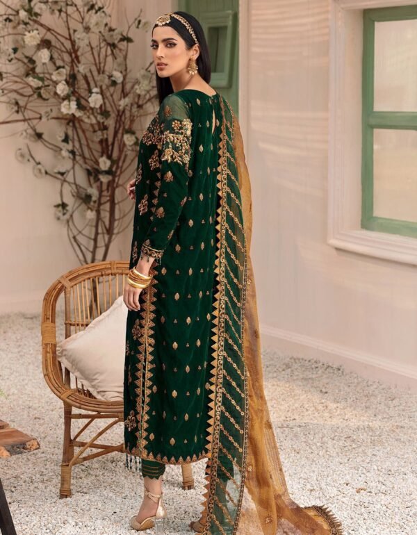 Bottle Green Velvet Embroidered Suit_2