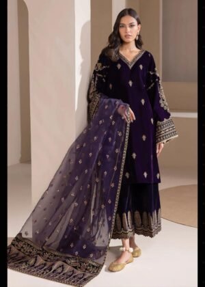 Velvet Elegance Purple Embroidered Unstitched Suit By JAZMIN